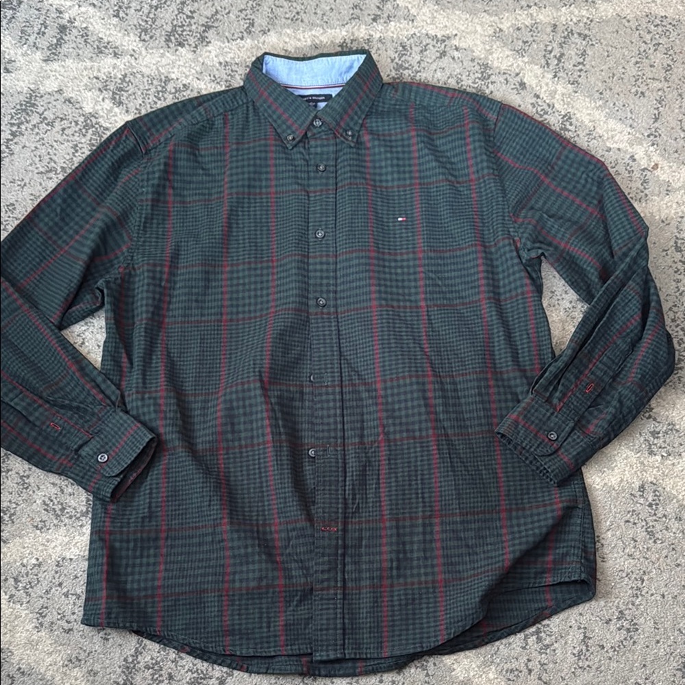 Tommy Hilfiger Green and Red Plaid Shirt